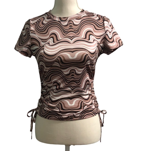 SHEIN‎ Qutie Marble Print Drawstring Side Ruched Top - Picture 1 of 5